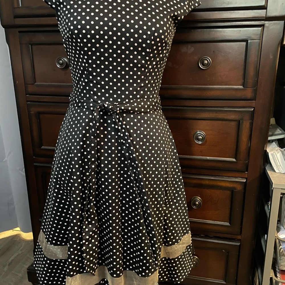 Black & White Polka Dot Fit and Flare Midi Dress with Peter Pan Collar